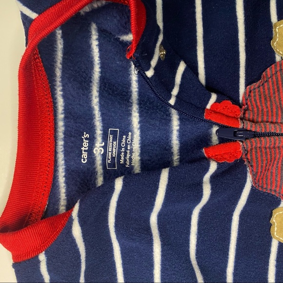 Boys 3T Navy blue Carters winter Bulldog Footed fleece Onesie - Picture 3 of 10